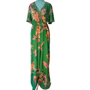 Flying Tomato Green Floral Boho Maxi Jumpsuit Size L